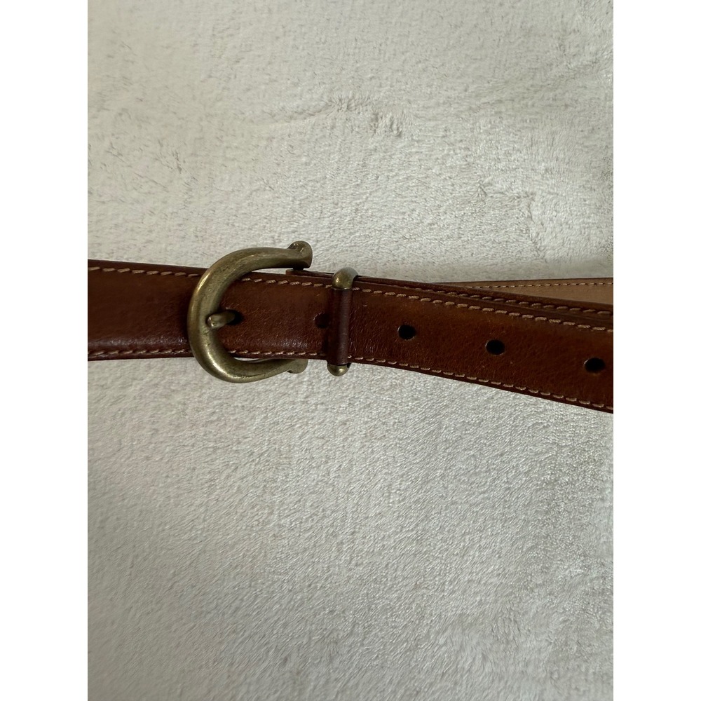Talbots Geniune Leather Brown Belt Medium 1 Inch Wide Brass Buckle Classic - Picture 7 of 10
